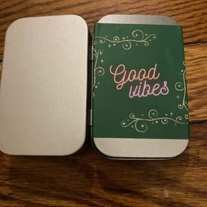 Tin storage, silver stash container, good vibes